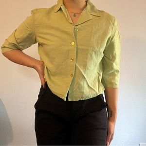 Green Button Up Crop Top (petite)